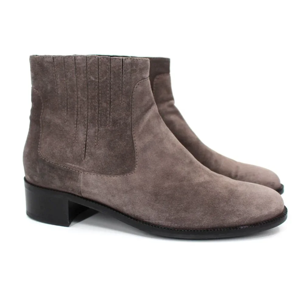 Aquatalia Oribella Grey Suede Leather Side Zip Chelsea Boots 12 Black Heel Shoes